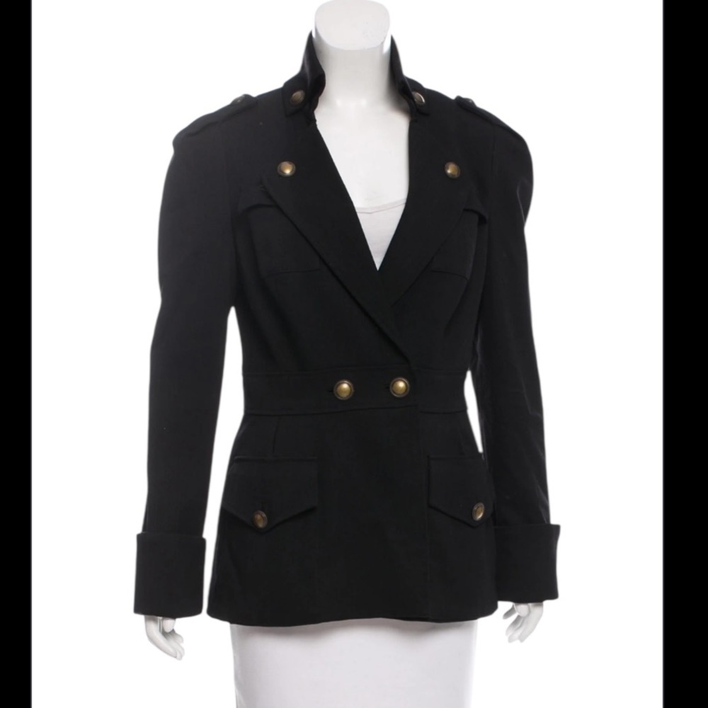 Diane Von Furstenberg Black Double-Breasted Military Blazer with Gold Buttons